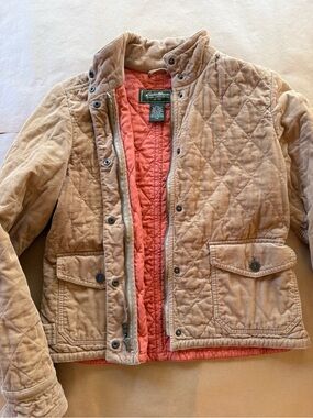 Eddie Bauer Quilted Corduroy Jacket in Tan with Orange Lining